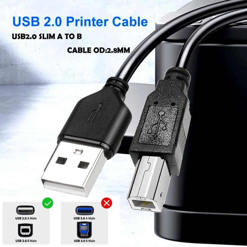 25FT Slim OD2.8MM USB A to USB B 2.0 Wire Long Fast Charging Cord for Printer gallery