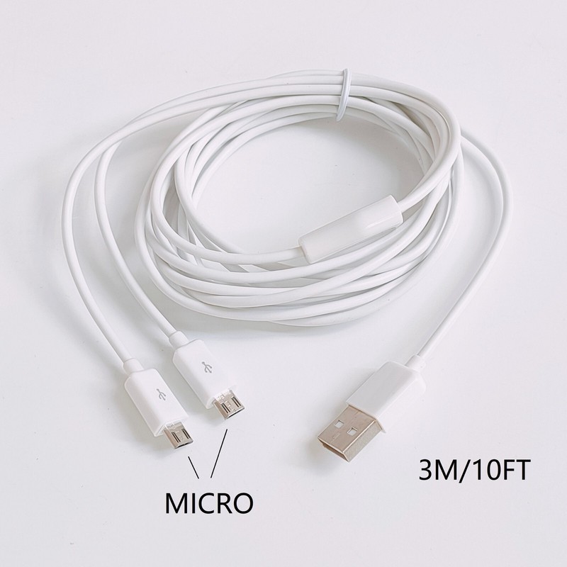 White 3meter 10ft Dual Micro USB Splitter Cable Power 2 android devices