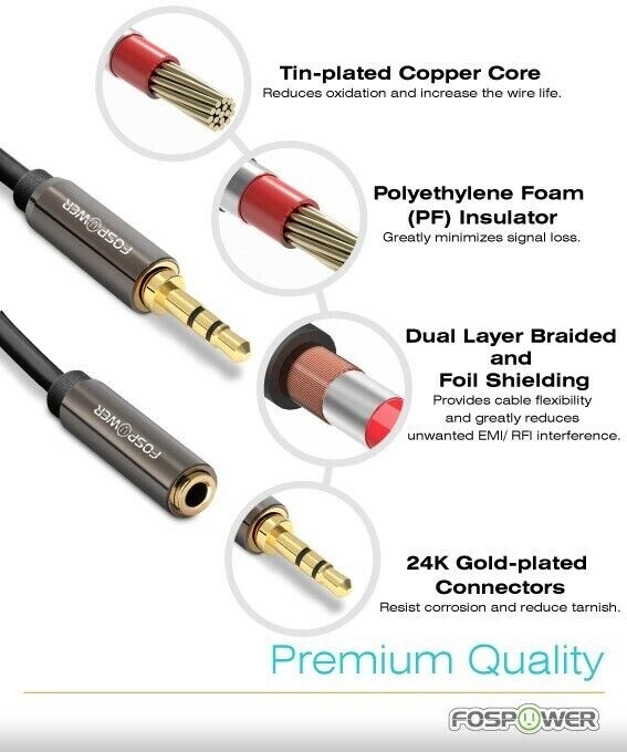 FosPower 15ft 3.5mm Male to Female TRS Stereo Aux Audio Extension Cable Adapter gallery