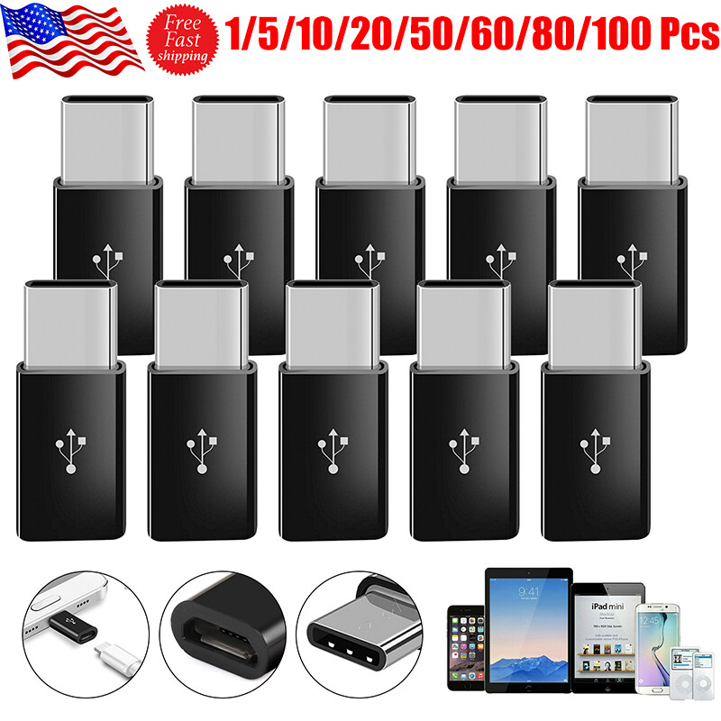 1-100 Pack Micro USB to Type C Adapter Converter Micro-B to USB-C Connector LOT