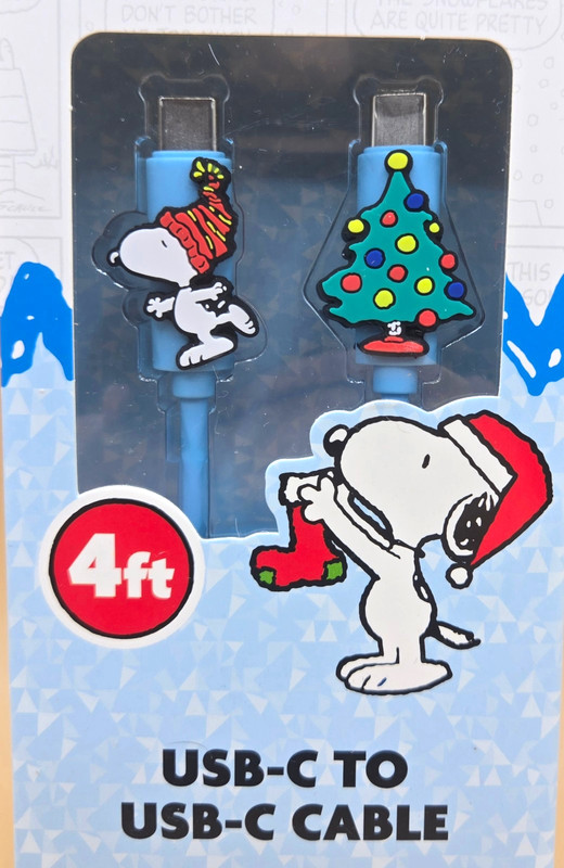 Peanuts Snoopy 4Ft USB-C To USBC Charger Cable Devices Holidays Christmas NEW