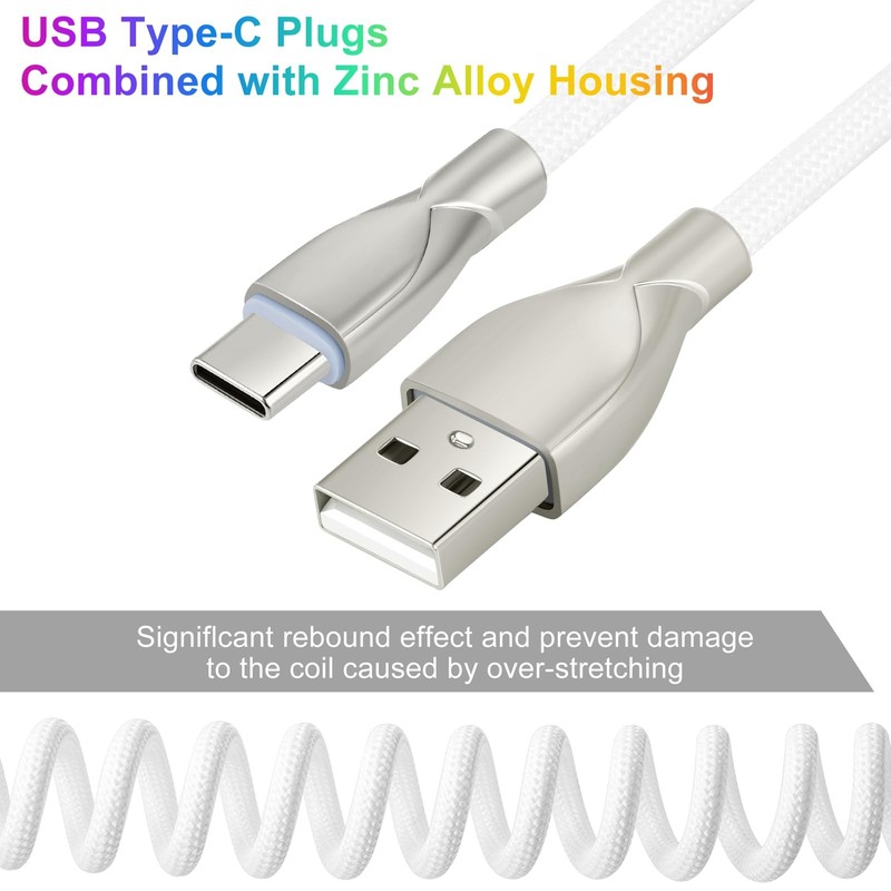 6ft White Coiled USB C Keyboard Cable with Detachable Metal Aviator Connector gallery