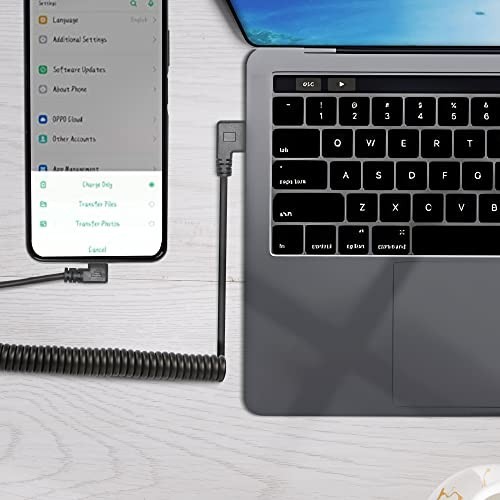 Coiled USB Cable Micro USB Right Angle 90 Degree 480 Mbps Data Sync Charging gallery