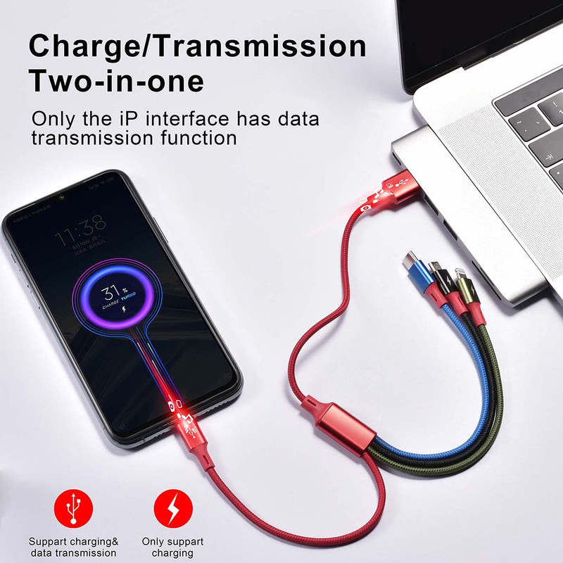 Short Multi Charging Cable 3A 4 in 1 Multiple USB Fast Charger Cord with Dual gallery