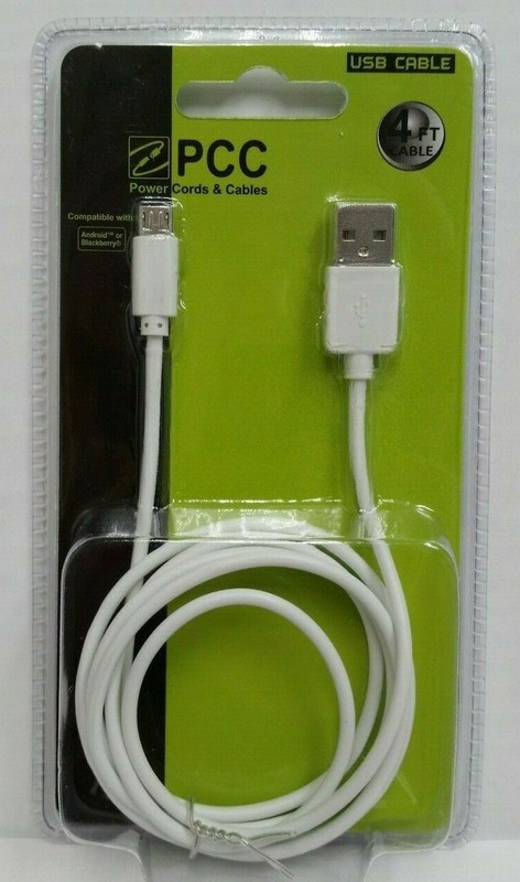 4′ Ft USB Cell Phone Charging Cable for Android / Blackberry White 50072 (2pcs)