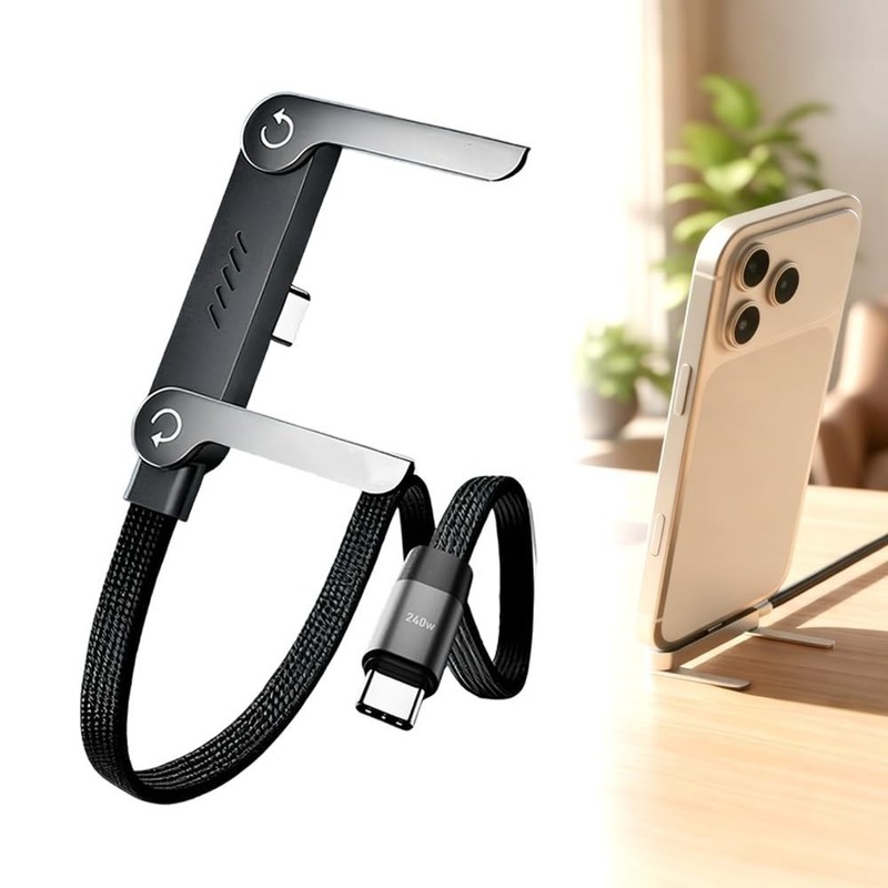 240W USB-C to USB-C Fast Charger Cable W/ Invisible Holder For iPhone 16 Samsung