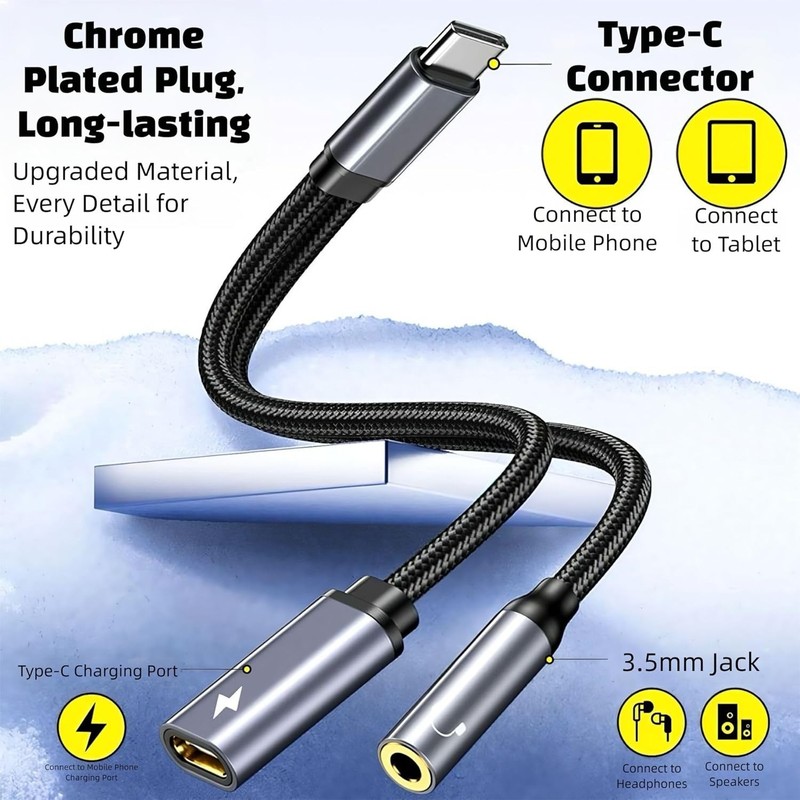 2x Samsung Galaxy S25 Headphone Adapter, USB C to AUX Mic Jack with PD 60W Gray gallery