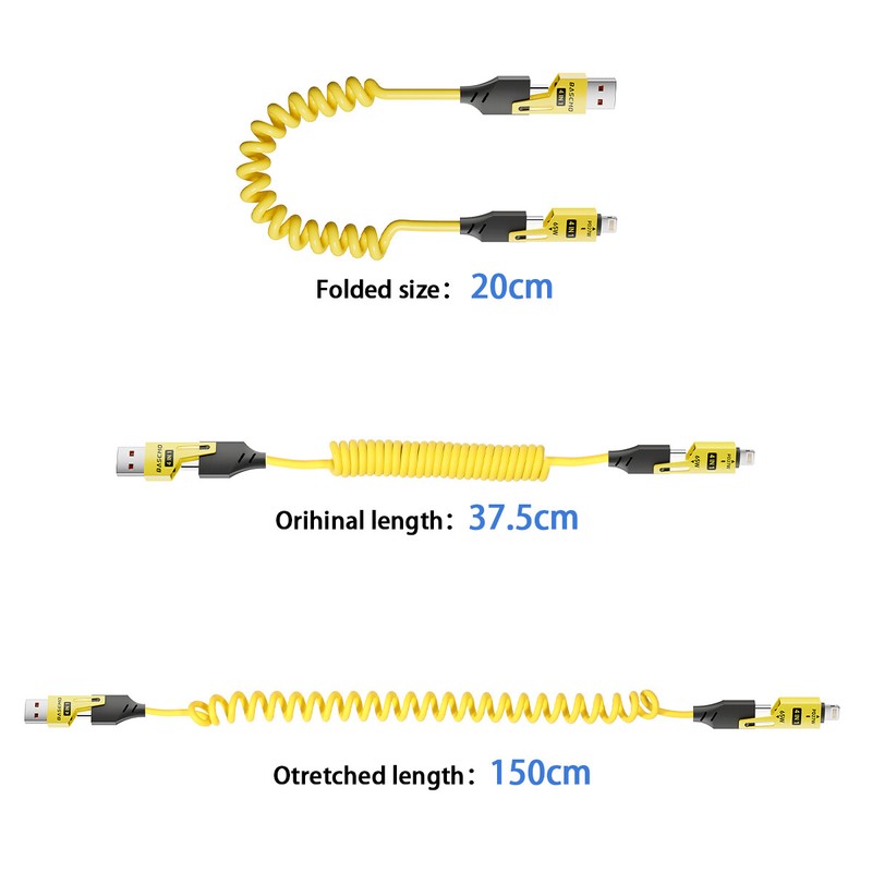 4-in-1 Portable Spring Fast Charging Cable 65W USB-C 5A Multi Fast Charger Cord gallery