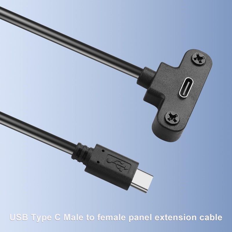 USB 2.0 Type C Panel Mount Adapter Cable 90 Degree Angle Male Female 30cm gallery