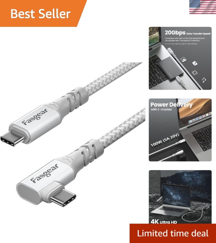 10ft USB-C 3.2 Gen 2×2 Cable – 20Gbps Data Transfer & 100W Charging Gray