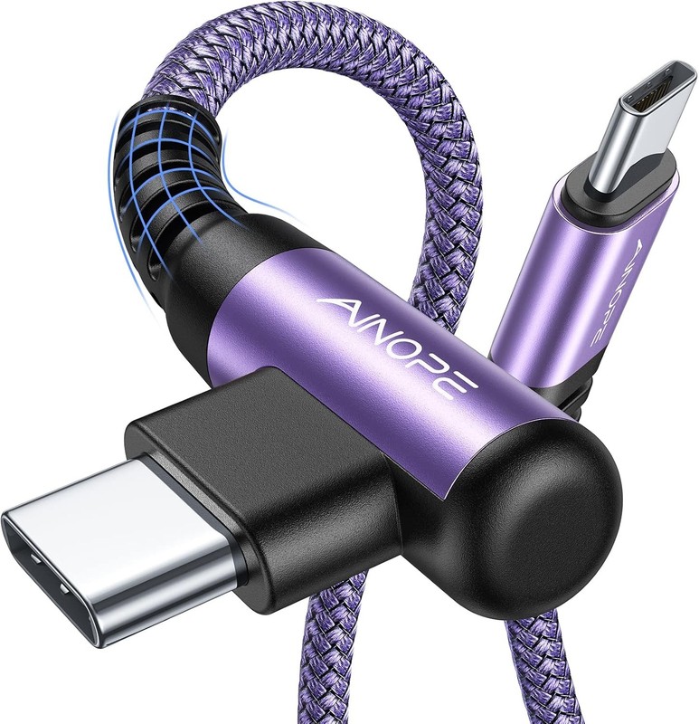 Fast Charging Right Angle AINOPE USB C Purple 6.6ft 2pk