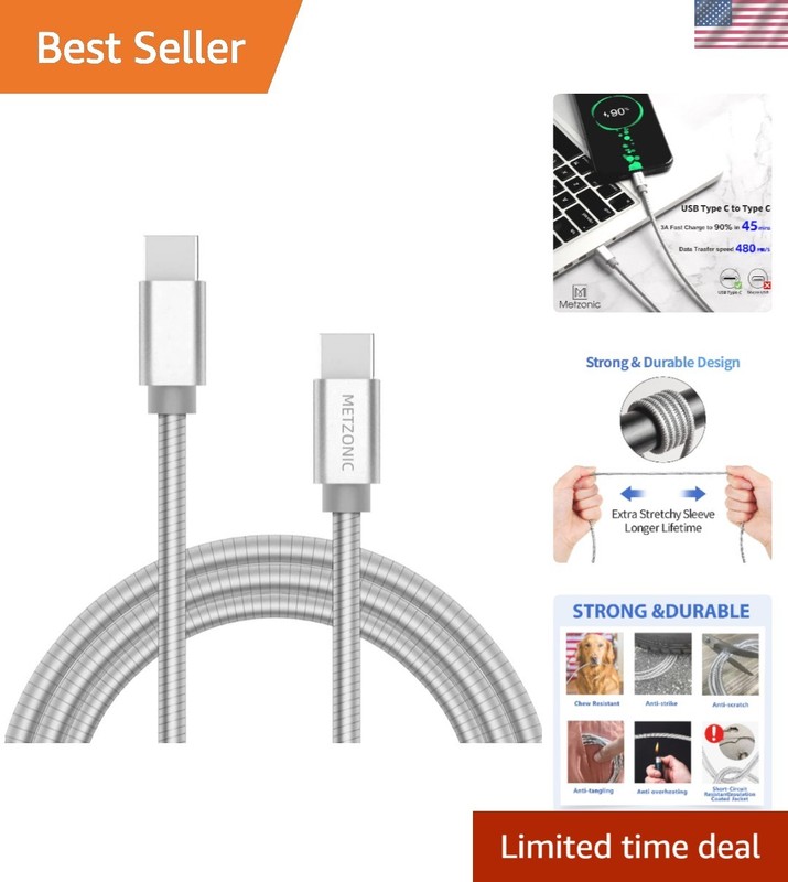 6.6ft USB C Cable – Metal Braided Fast Charging & Data Sync, Pet Chew-Resistant