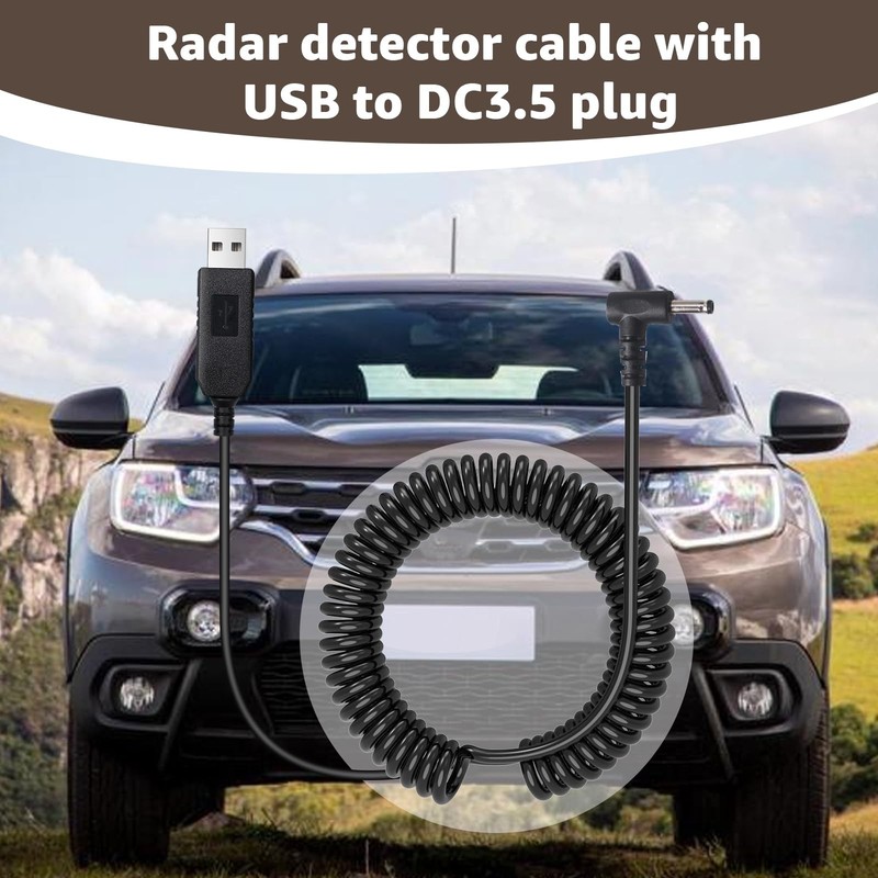 USB to DC3.5 Plug Power Cable for Radar Detectors, 8.2FT 5V-12V USB Power Cab... gallery