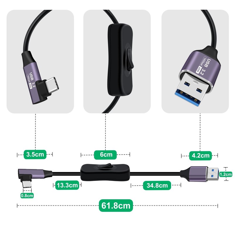 USB Type C Cable Switch 90 Degree 3.2 Gen2 10Gbps 3A 60W Tablet SSD Phone 0.6m gallery
