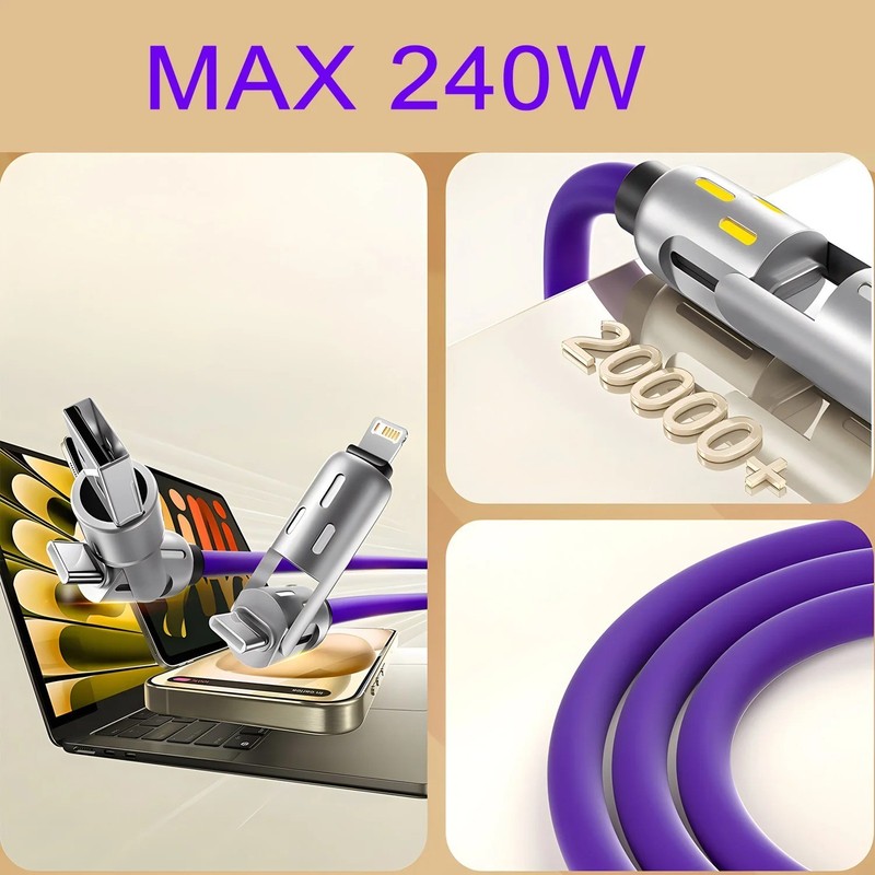 4-in-1 240W USB-C PD Charge Cable Type C to C for iPhone 16/15 Samsung Xiaomi gallery