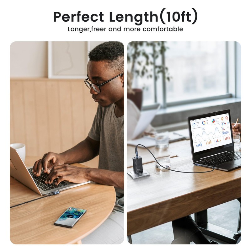 60W USB C Cable 2-Pack 10FT Right Angle Fast Charging Type C for iPhone & Samsun gallery