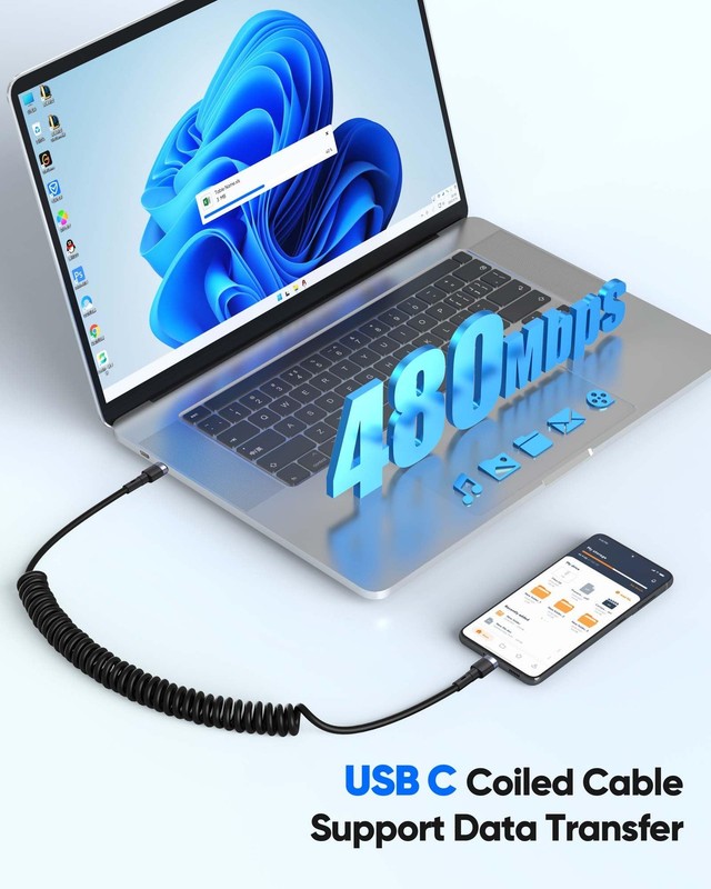 USB C to USB C Coiled Cable for Car, Coiled Type C Cable 60W Fast Charging & ... gallery