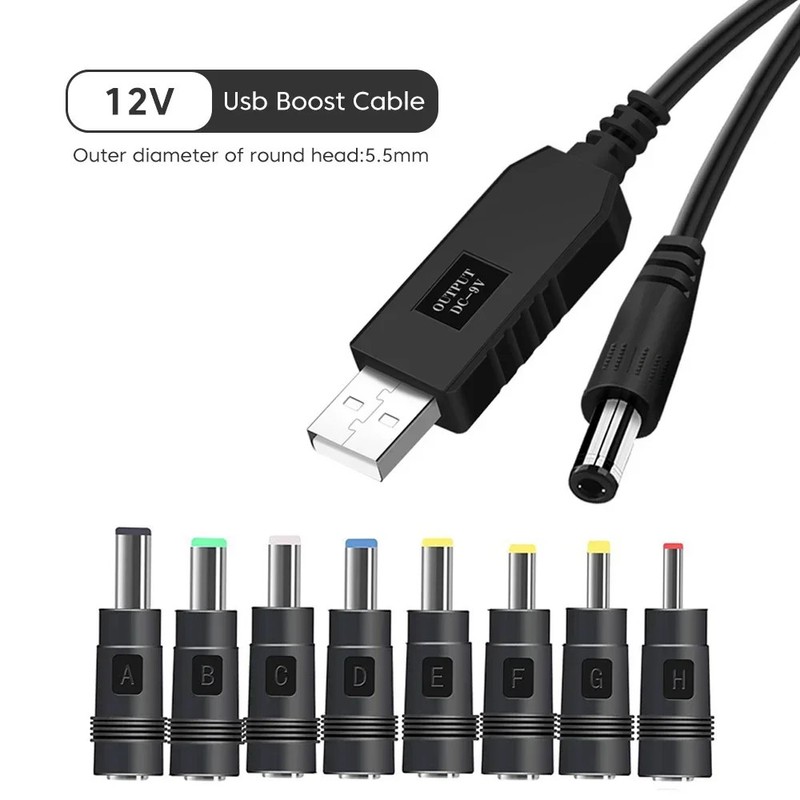 WiFi Power Bank Cable USB to DC 5V 12V Boost Converter Cord for Router Modem