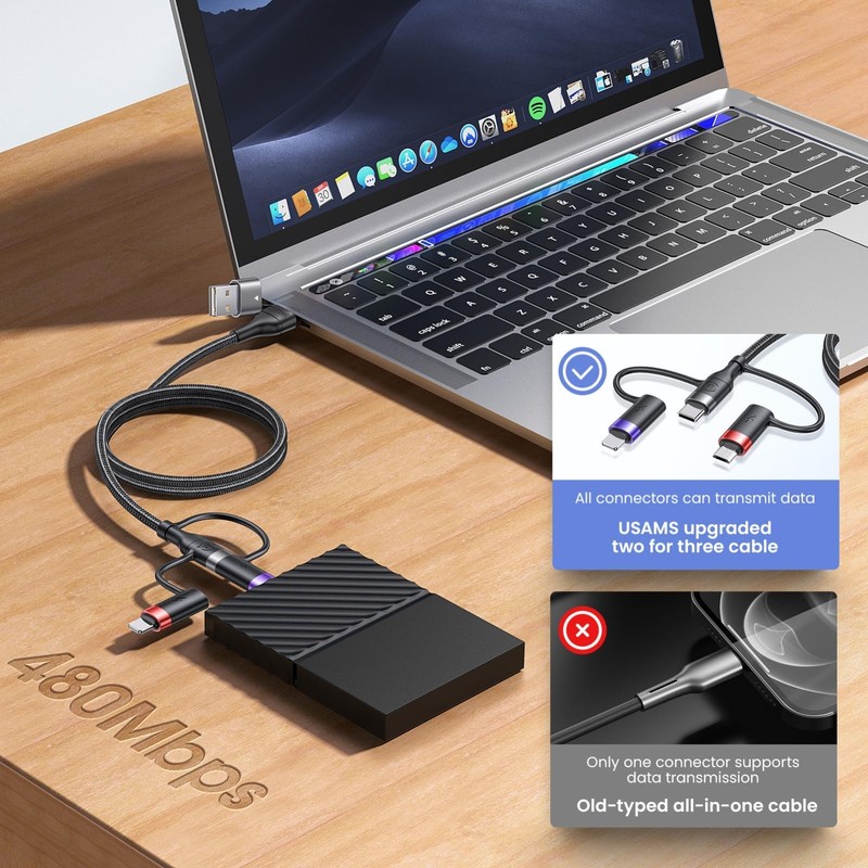 60W USB C Multi Fast Charging Cable, 5-in-1 Nylon Braided, 3A Fast Sync Adapter gallery