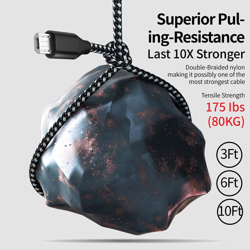 Micro to USB-A High Quality Braided Nylon Cable in 6 Colors 3/6/10 feet gallery