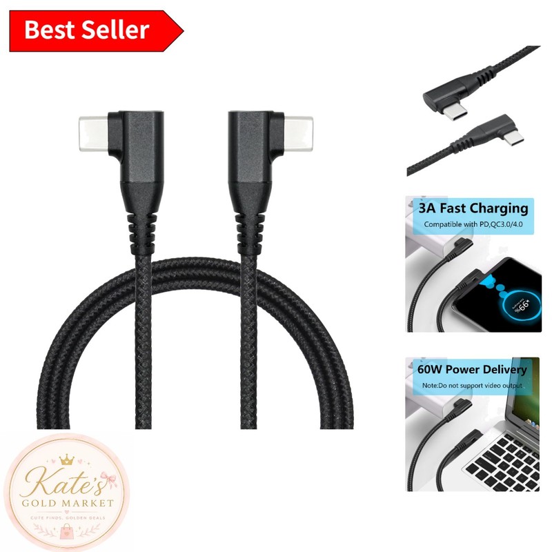 90 Degree Nylon Braided USB C Cable 60W – Fast Charging for Laptops & Phones
