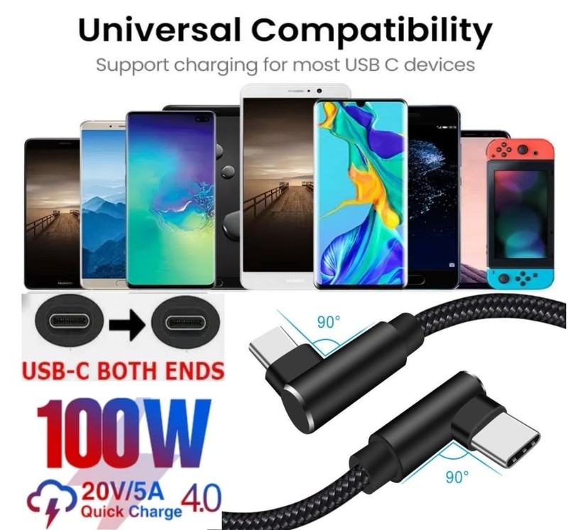 2 Pack Fast C Charger 6ft 90 Degree Cable Braided Cord for Apple iPhone 15 16 17 gallery