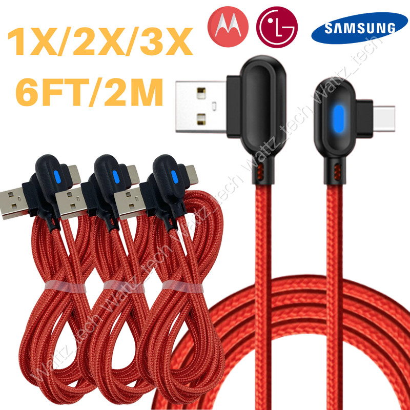 1/2/3Pack 6FT 90 Degree Angle USB-C Type-C Fast Charger Cable Data Charging Cord