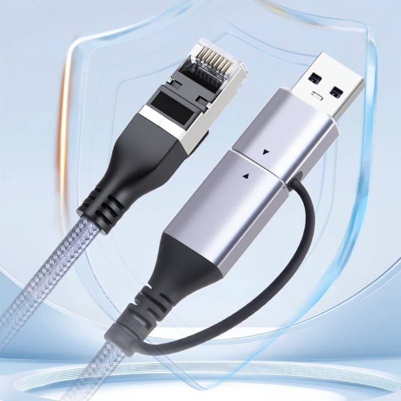 Aluminum Alloy USB C To Ethernet Adapter Cable Stable Gigabit Speed PVC gallery
