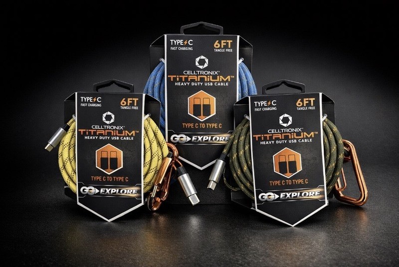 New Celltronix Titanium Go EXPLORE 6FT USB-C to USB-C Cable Braided Carabiner