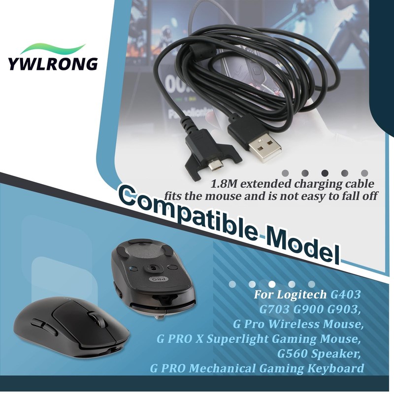 2PCS USB Charging Cable for Logitech G403 G703 G900 G903, G Wireless , G X Su... gallery