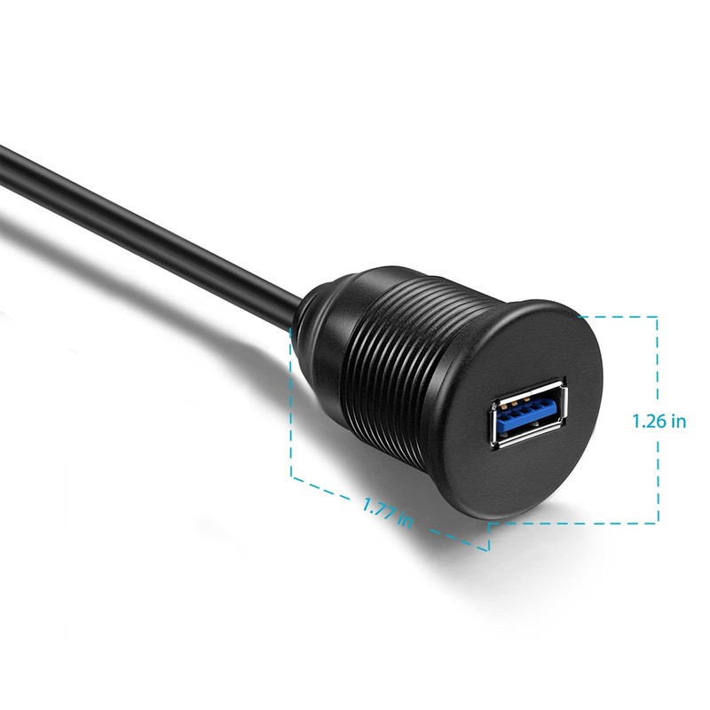 USB 3.0(M to F) AUX Flush Mount Cable – Extensión Empotrable para Auto, Moto 3ft gallery