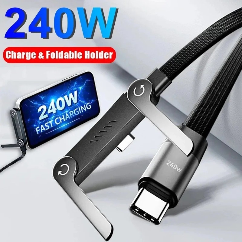 240W USB Fast Charging Cable With Foldable Phone Holder 2-in-1 Type-C gallery