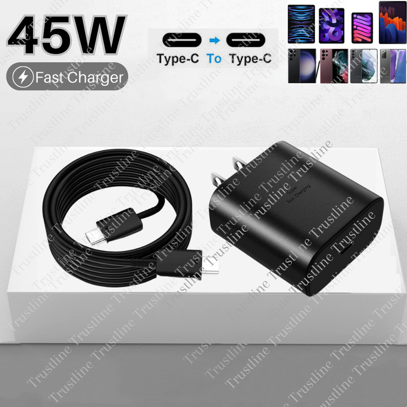 45W Super Fast Charger PD Adapter 5A USB C To C Cable For Samsung Note20 S20 S10