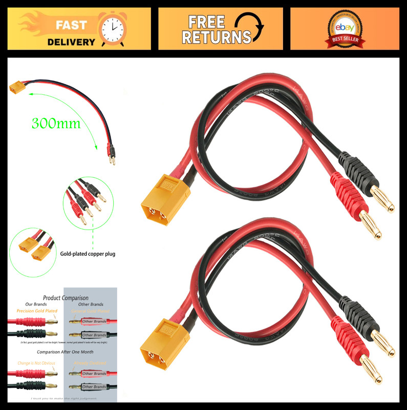 XT60 Charging Cable Adapter, 4mm Banana Connector, 12AWG 30CM for RC Lipo Batter