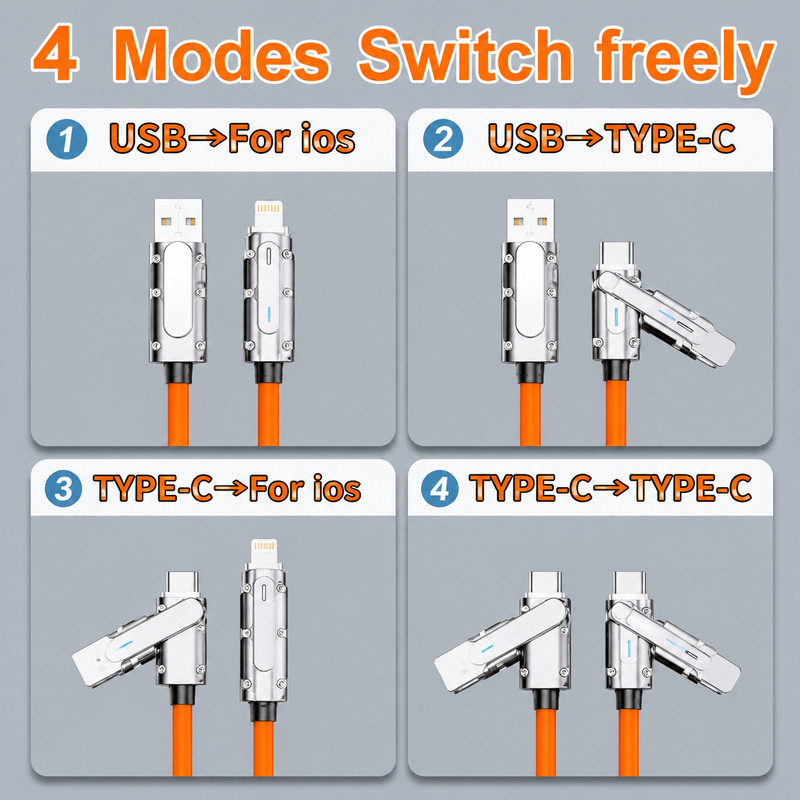 120W4 in 1 Multi-function Mobile Phone Data Cable PD Fast Charging Cable Charger gallery