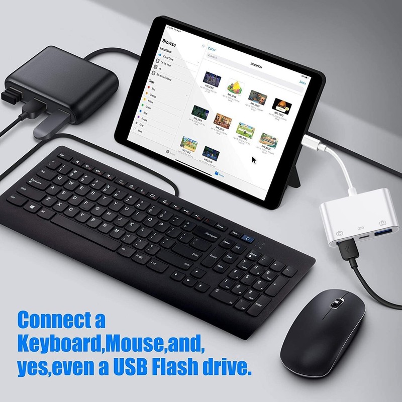 Dual USB Camera OTG Adapter for iPhone with Charging Port for iPad gallery