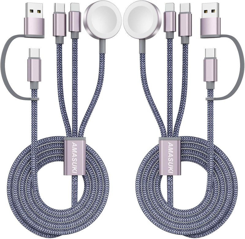 2-Pack Travel Essentials Multi Charging Cable 3-in-2 USB C for iPhone & Apple Wa