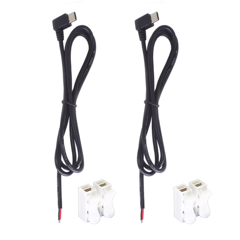 2pcs 1M/3.3FT Right Angle 90°USB-C Type C Male Plug 2 Pin Bare Wire Pigtail