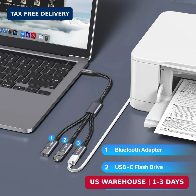 KiwiBird USB C Splitter 1 in 3 Out, USB Type C Splitter, USBC Male to Multi Type gallery