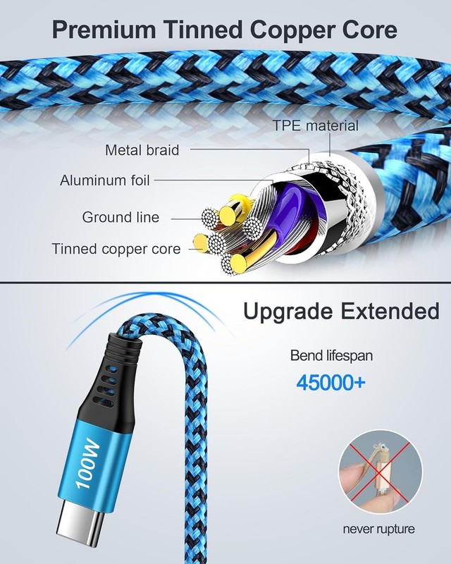100W USB C Charger Cable, [2Pack/6ft] PD 5A Super Fast Charging Type-C to Type-C gallery