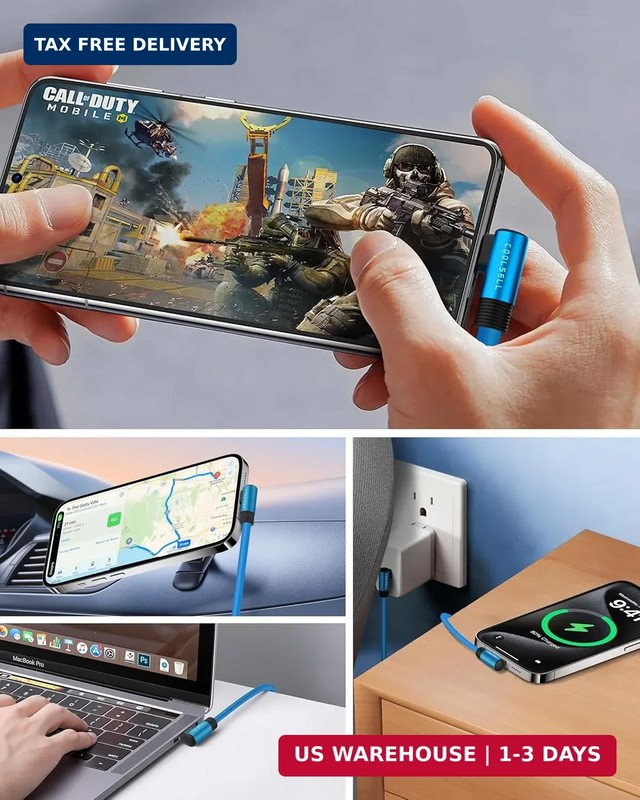 Right Angle USB C Cable Short 6 Inch, Silicone 3A Fast Charging Type-C Cord Comp gallery