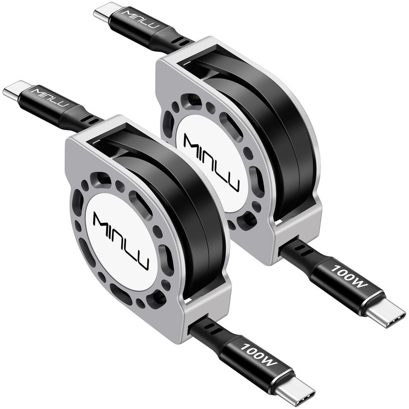 Retractable USB C to USB C Cable(4 Ft, 2Pack),100W USBC 5A Fast Charging Cord, U