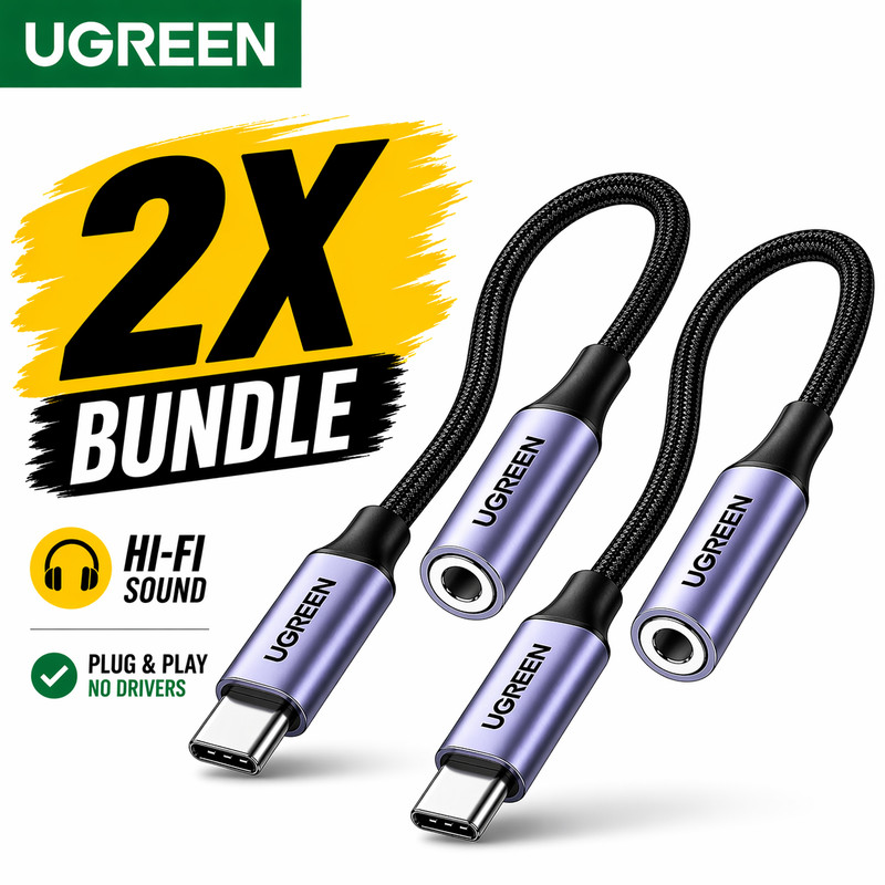 x2 UGREEN USB C to 3.5mm Audio Adapter Type-C Headphone Jack AUX Converter Cable