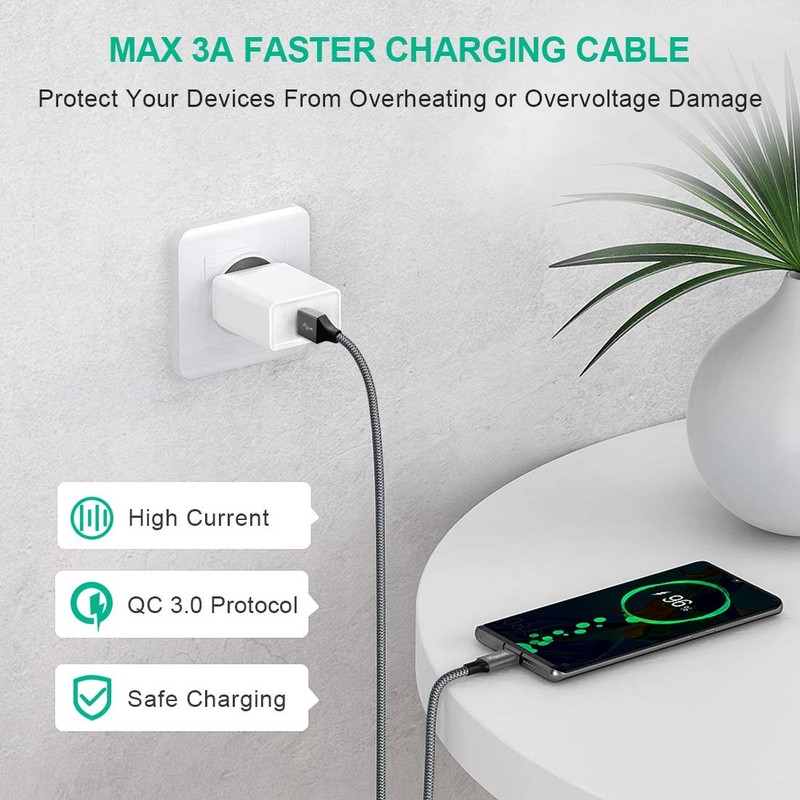 2 Pack USB to C Cable 3ft A Type C Charger Cord Fast Charging Data Sync Gray gallery