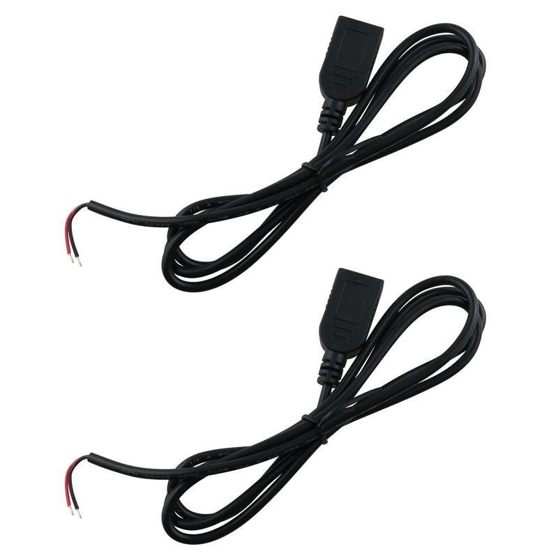 2 Pack 24AWG USB Pigtail 3.3 Feet 1 Meter USB Female Power Cable – Black, 5V, 5A