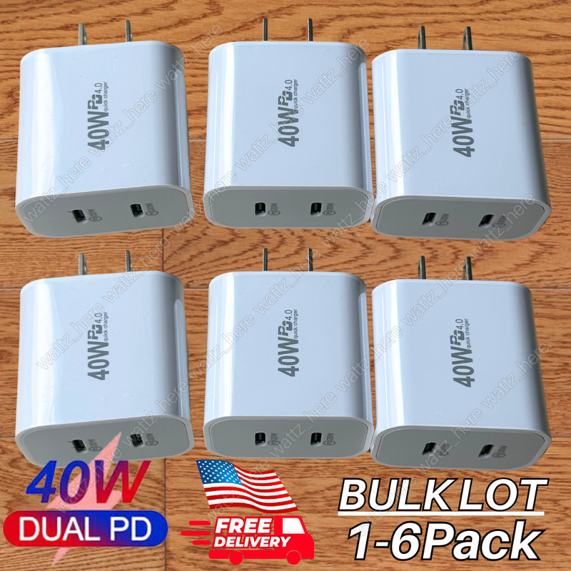 Bulk Lot 40W Fast Wall Charger USB-C PD Power Adapter For iPhone 15 14 8 Samsung