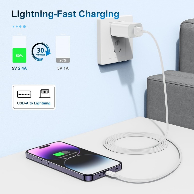 3 Pack Apple MFi Certified iPhone Charger Cable 6ft, Apple Lightning to USB C... gallery