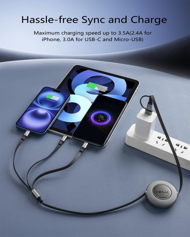 3 in 2 Multi Charging Cable, 4Ft Retractable Chargers for All Devices,Multipl... gallery