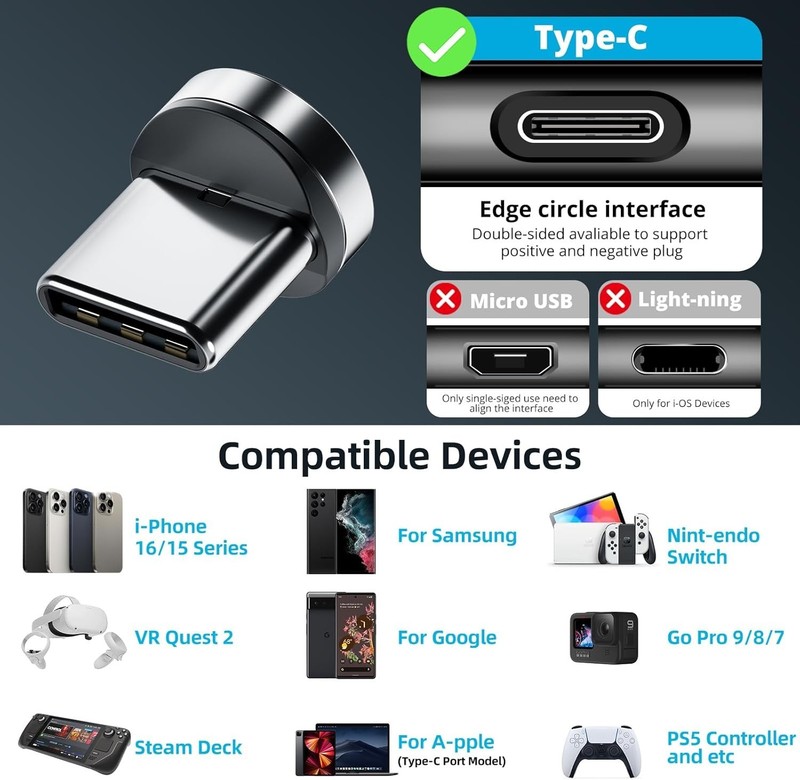 Magnetic Connector Tip Heads [4-Pack] USB C Magnetic Adapter Compatible with 7Pi gallery