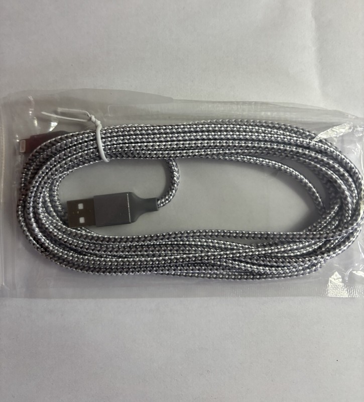 i phone charger, new in package, 6 feet, silver braided compatible 14,13,12,11